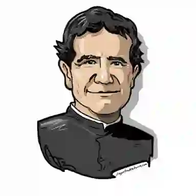 Dibujo tipo caricatura de Don Bosco. Coelgio Mará Auxiliadora Boedo, Buenos Aires